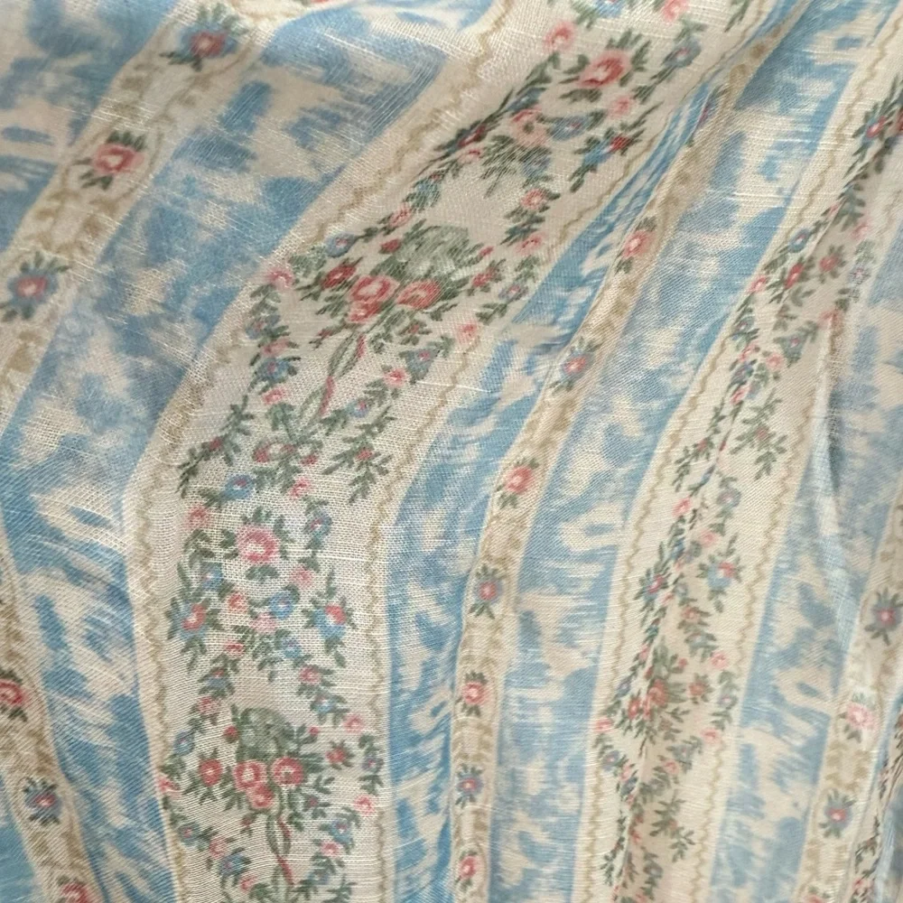 NWT Lauren Ralph Lauren Blue and Cream Floral Stripe Scarf